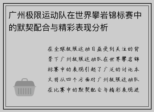 广州极限运动队在世界攀岩锦标赛中的默契配合与精彩表现分析